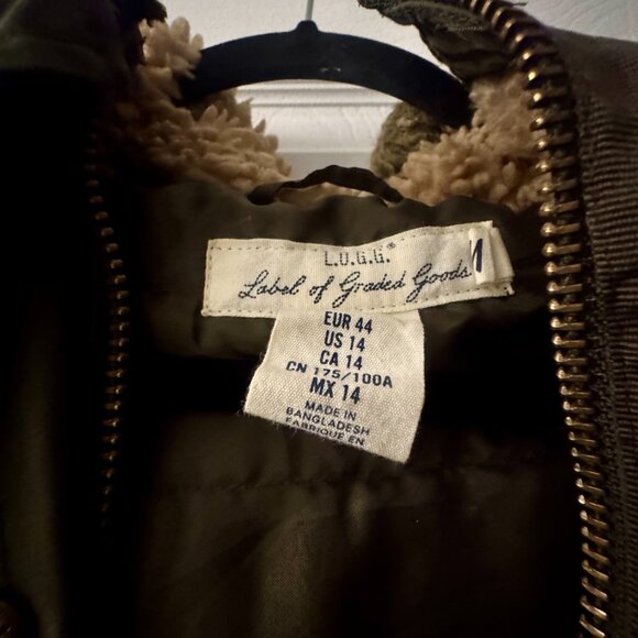 🧥 L.O.G.G. by H&M Olive Green Sherpa-Lined Parka Coat | Size 14 | Excellent Con - Picture 4 of 6